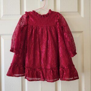 Toddler Red Lace Dress Long Sleeve Size 2T By Wonder Nation